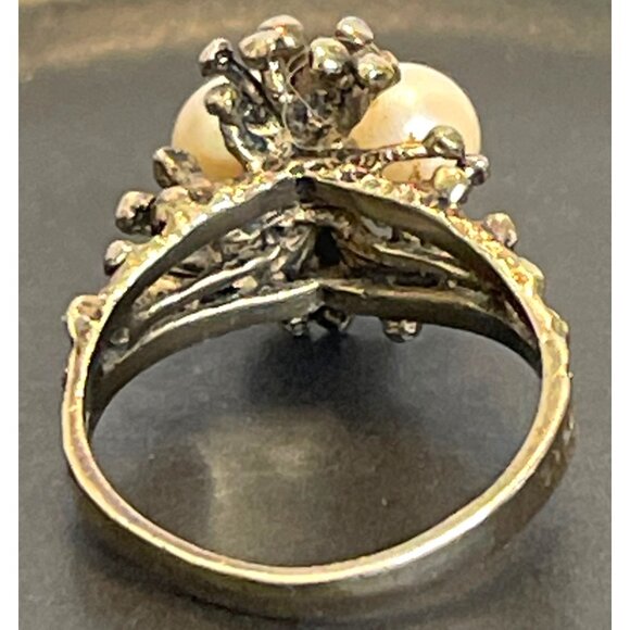 Sterling Silver Gold Plate Joseph Esposito Birds Nest Ring Duo Pearl Sz 6.5 VTG - Picture 5 of 14